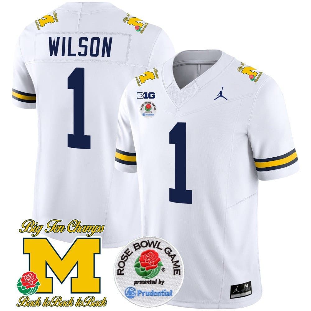 Men Michigan Wolverines 1 Wilson White 2024 Rose Bowl Patch Vapor Limited NCAA Jersey